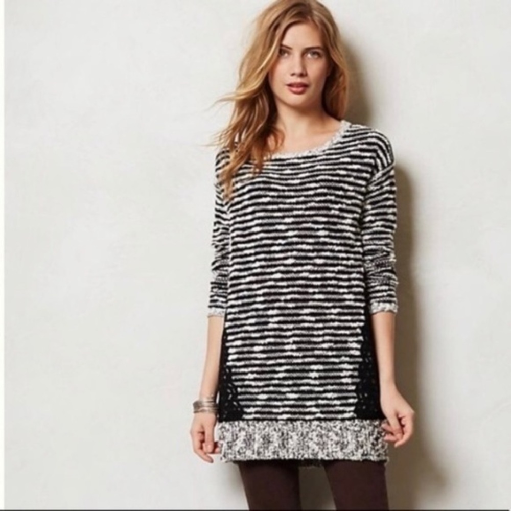 Anthropologie Moth Black White Staccato Stripe Tunic Sweater